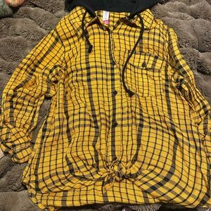 No Boundaries Yellow and Black Plaid Hoodie
